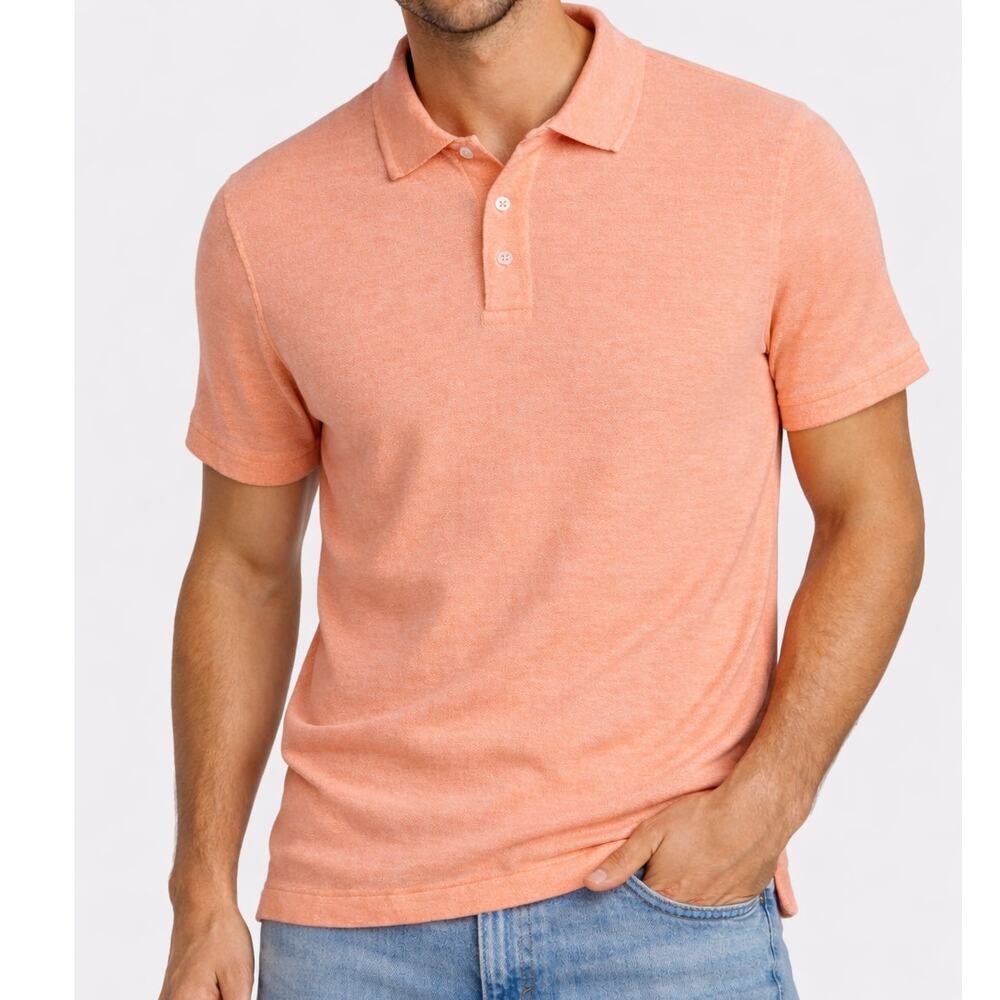 45rpm Mens Textured Polo Shirt Peach Salmon S Japanese Casual Style